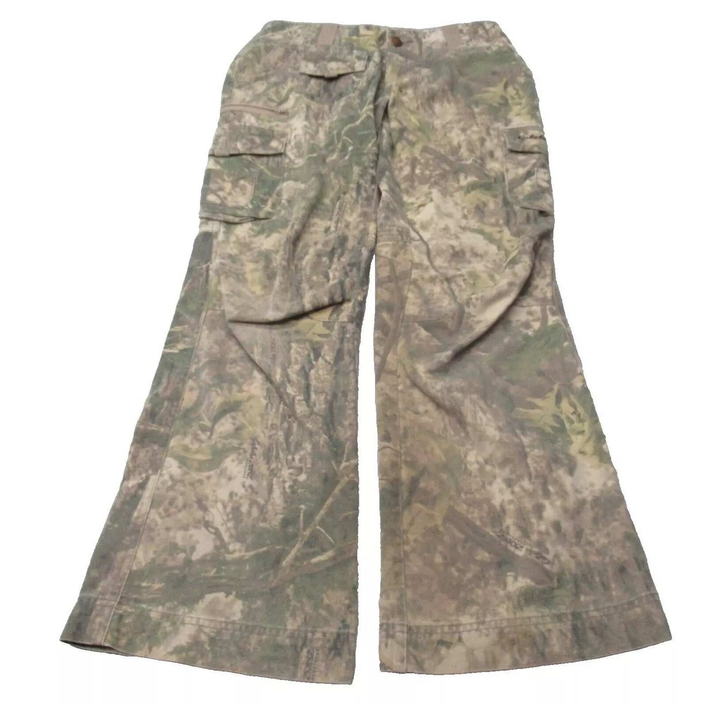 Cabelas Camo Pants Women 6 Belted Cargo Duck Hunting Woodland Bootcut 32x30